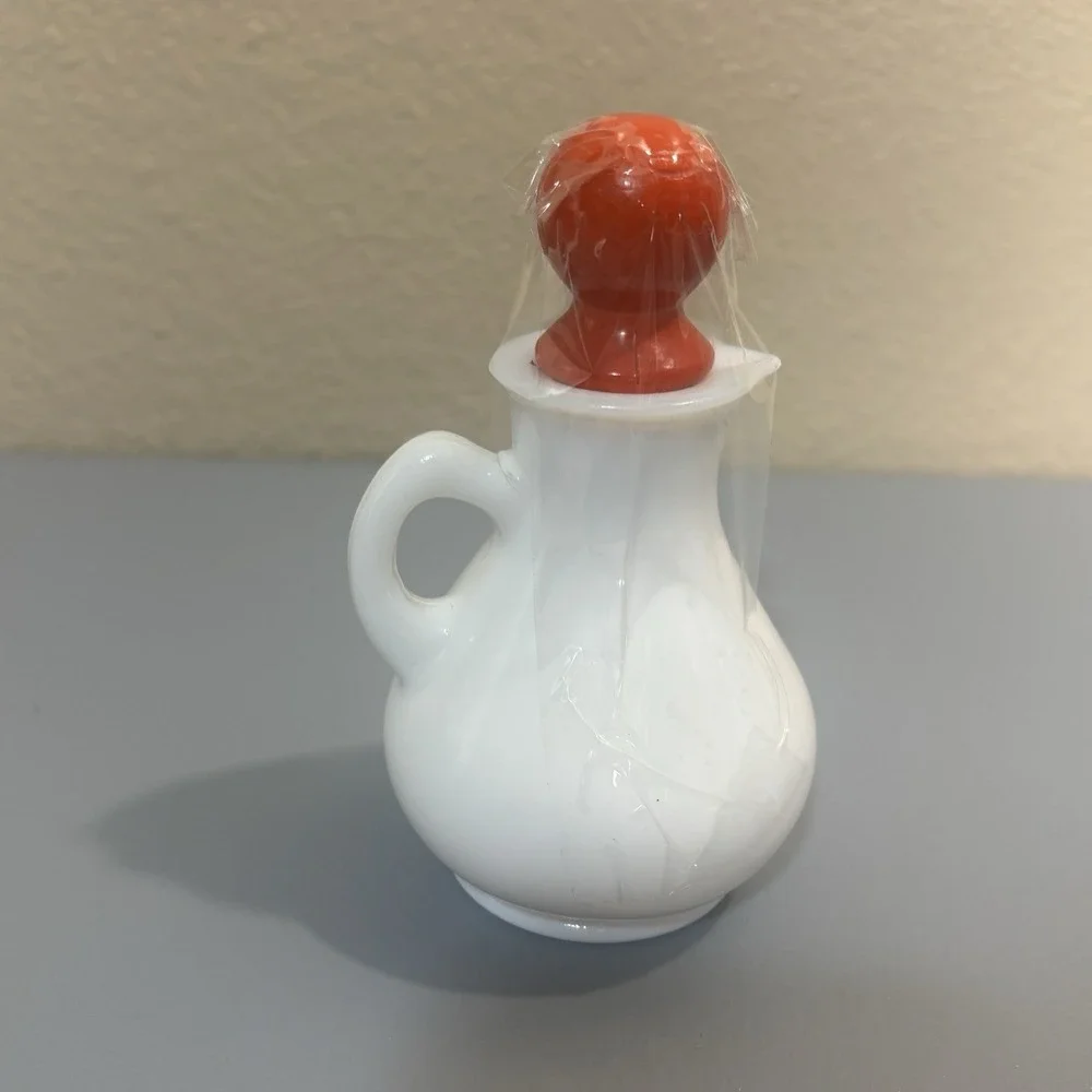Avon Strawberries & Cream Bath Foam Bottle Red Top 1970's Milk Glass Antique